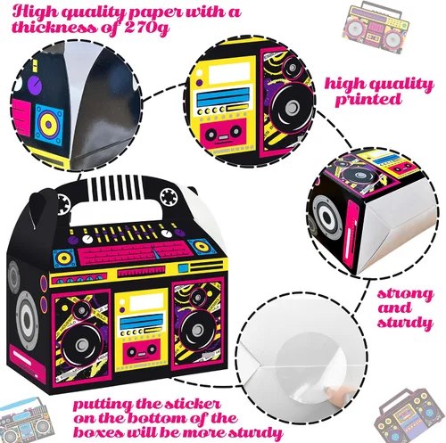 Miniatura 3 de umoni Suministros de fiesta de los años 80 y 90, cajas de recuerdo Boombox, decoraciones de fiesta de cumpleaños, 12 cajas de regalo de fiesta