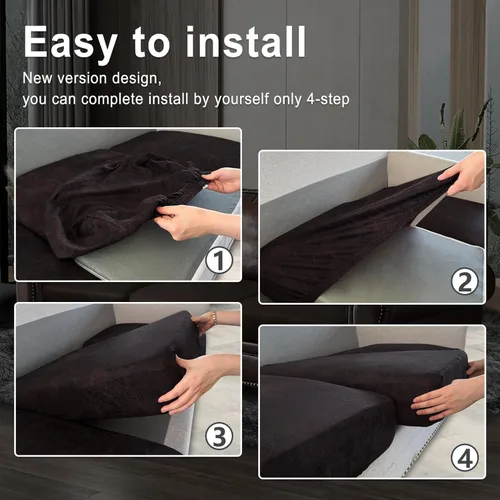 Miniatura 6 de ANARACHON Fundas de cojín de sofá con aspecto de cuero, juego de fundas de asiento de sofá, protector de muebles para sillón seccional, sofá biplaza