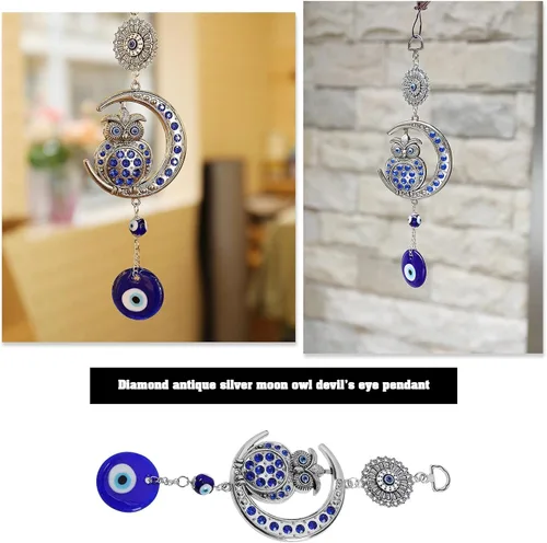 Miniatura 2 de Decoración azul contra el mal de ojo, adorno colgante de búho, colgante de luna, amuleto para colgar en la pared, accesorios