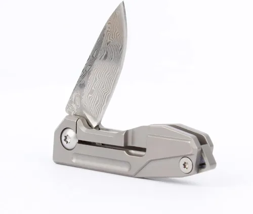 Miniatura 4 de Samior HY002 - Cuchillo plegable ultra pequeño de bolsillo, hoja de damasco VG10 de 1.3 pulgadas, cerradura de marco de mango de titanio gris, mini