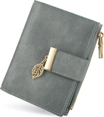 yiijay Billetera pequeña para mujer, con bloqueo RFID, de piel, plegable, tarjetero para tarjetas de crédito para mujeres, cartera compacta con