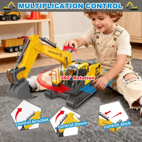 Miniatura 2 de Dwi Dowellin Juguetes para niños de 3 años, juguetes de excavadora para niños con 6 autos de carreras de metal y 2 vehículos de ingeniería, vehículo