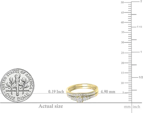 Miniatura 5 de Dazzlingrock Collection Round White Diamond Five Stone Bridal Engagement Ring Matching Band Set for Her (0.45 ctw, Color I-J, Clarity I1-I3) in Gold