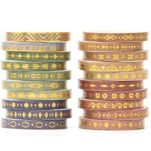 Miniatura 9 de Juego de Cinta Washi Dorada Delgada con Impresión Básica de Lámina, Cintas de Enmascarar Decorativas para Artes, Manualidades DIY, Diarios, Naranja
