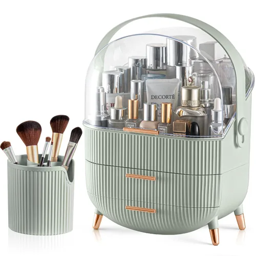 Miniatura 16 de CANITORON Organizador de maquillaje, organizador de cuidado de la piel de gran capacidad para tocador, organizador de cosméticos con 2 cajones