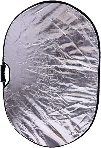 Miniatura 3 de Reflector portátil de fotografía plateado y blanco, reflector ovalado plegable 2 en 1 de 23 x 35 pulgadas/23.6x35.4 in, reflector de luz multidisco