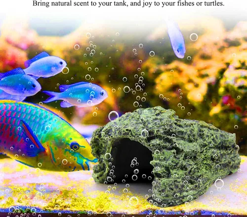 Miniatura 7 de TOPINCN Cueva para ocultar peces, plataforma para tomar el sol, escondite de cueva, tanque de reptiles, decoración de resinas, cueva de roca