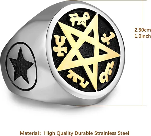 Miniatura 4 de HZMAN Supernatural Devils Trap Symbol Sigil Stainless Steel Ring Pentagram Anti Possession