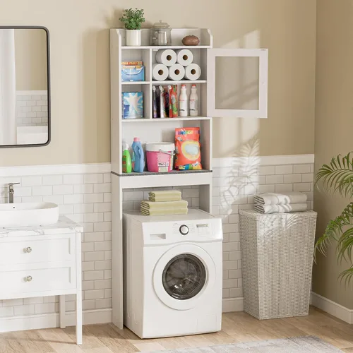 Miniatura 3 de SUPER DEAL - Mueble de baño de madera con estantes ajustables, uso sobre el inodoro Blanco