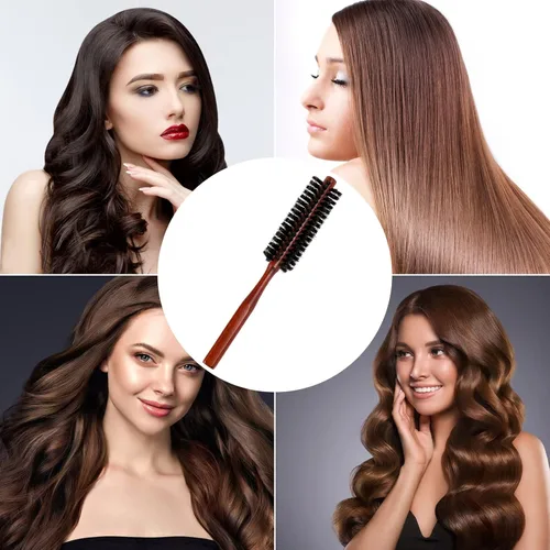 Miniatura 6 de Mozeat Lens Cepillo redondo de cerdas de jabalí, cepillo de pelo para mujeres y hombres, pelo corto y fino, barba, mango de madera natural