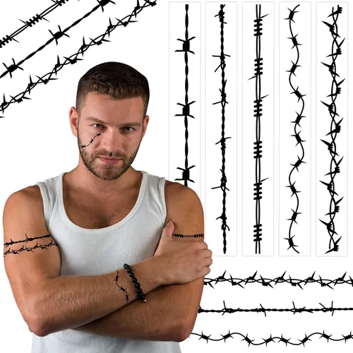 20 piezas de alambre de púas temporales tatuajes de alambre de púas falso tatuaje extraíble negro brazo pegatinas para hombres, mujeres niños,