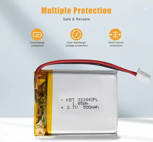 Miniatura 5 de Batería de polímero de litio KBT 3.7V 500mAh: 333440 Reemplazo de baterías de iones de litio recargables con conector JST 2.54 para grabadora