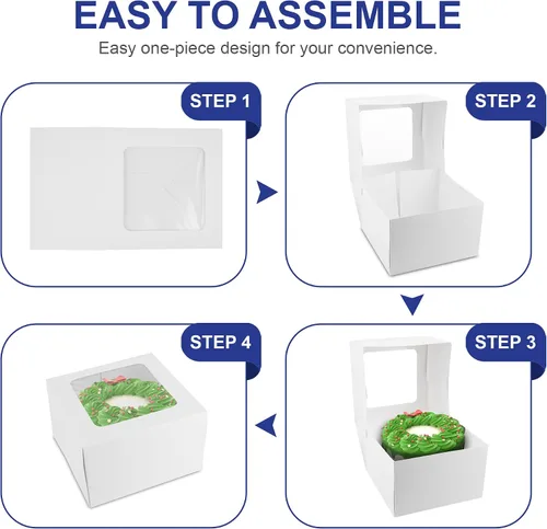 Miniatura 5 de MT Products - Caja de panadería para tartas / pasteles con ventana emergente, de armado automático, de cartón Kraft blanco