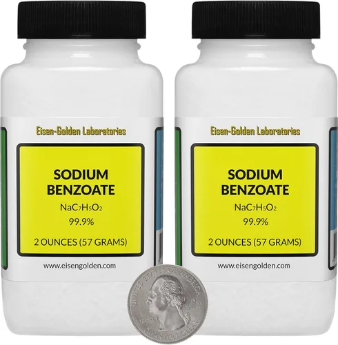 Benzoato de sodio [NaC7H5O2] 99,9% USP Micropellets de grado alimenticio 4 oz en dos botellas | Two Bottles