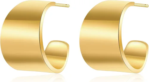 Miniatura 51 de KELMALL Aretes tipo argolla de oro de 14 quilates para mujer, hipoalergénicos, gruesos, redondos, no se deslustra, para orejas sensibles