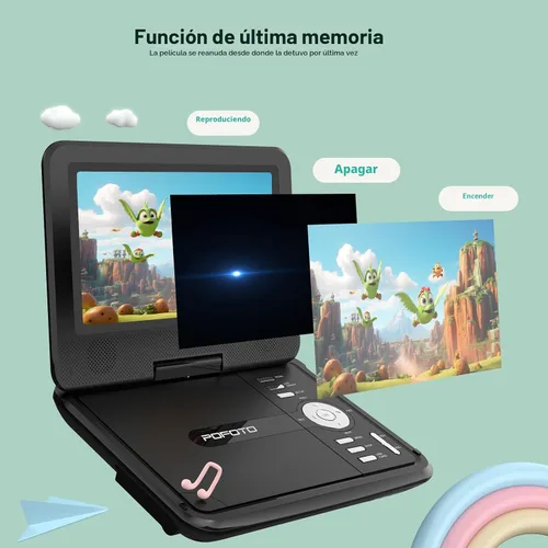 Miniatura 5 de POFOTO Reproductor de DVD portátil de 9.5 pulgadas para niños y automóvil con pantalla giratoria de 7.5 pulgadas, tiempo de trabajo de 4 a 6 horas