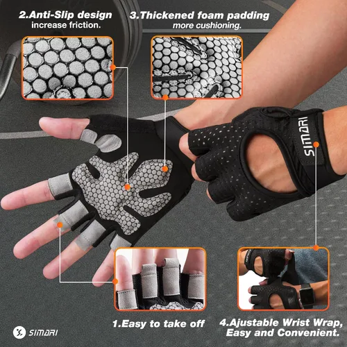 Miniatura 2 de SIMARI Guantes de entrenamiento transpirables para hombres y mujeres, guantes acolchados para levantamiento de pesas con gran agarre, protección