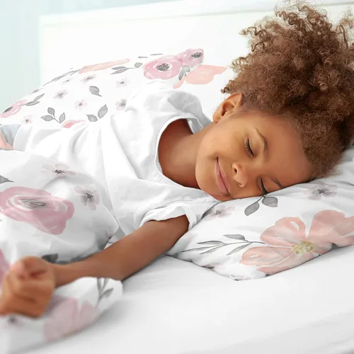 Miniatura 4 de Sweet Jojo Designs Juego de edredón individual de 2 piezas (rosa y gris bohemio floral) para niñas, niños, adolescentes, dormitorio universitario
