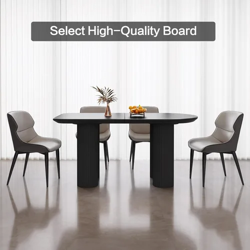 Miniatura 4 de Mesa de comedor negra de 55 pulgadas, una mesa rectangular de extremo redondeado con patas de diseño ondulado para cocina, comedor, oficina en casa