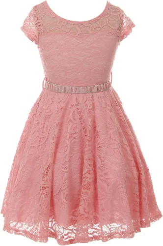 Miniatura 11 de Little Girl - Vestido de niña con manga de encaje y cinturón de piedras