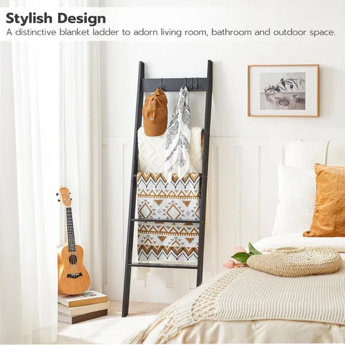 Miniatura 9 de HOOBRO Escalera para Mantas para Sala de Estar y Dormitorio, Toallero Inclinado contra la Pared de 5 Niveles para Baño, Estante de Escalera