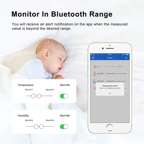 Miniatura 4 de Inkbird Termómetro inteligente Monitor de temperatura y humedad higrómetro para interiores, aplicación gratuita para iOS y Android, versión IBS-TH2