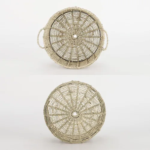 Miniatura 3 de Cesta redonda de almacenamiento de hierba marina con asas, cesta de mimbre tejida a mano (12.01 pulgadas de profundidad x 5.51 pulgadas de alto)