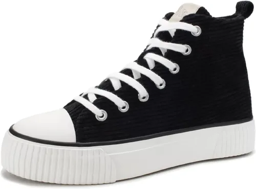 PepStep Women's Fashion Platform High Top Sneakers, Cute Corduroy or Faux Lamb's Fur UpperMemory Foam Insole,Trendy Slim Shoe Lace