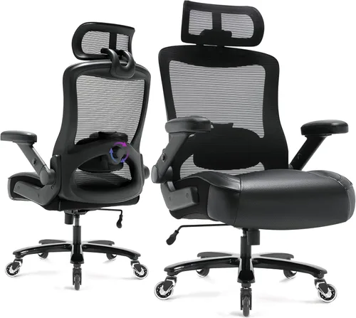 Miniatura 10 de Silla de oficina grande y alta de 600 libras, silla de computadora ejecutiva resistente con brazos abatibles 3D, ruedas grandes, silla de escritorio