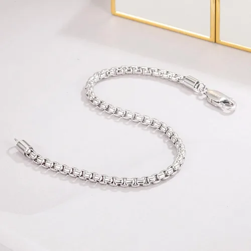 Miniatura 5 de Pulsera de plata de ley 925 para hombres y mujeres, 0.118 pulgadas, eslabones cuadrados Rolo Link, cadena redonda de 6.3 pulgadas, 6.7 pulgadas, 7