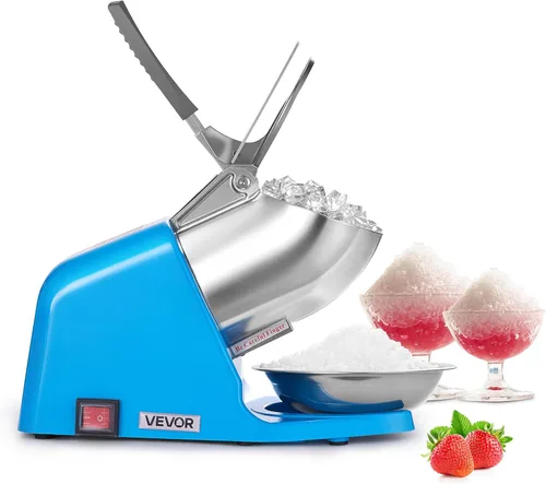 VEVOR Máquina trituradora de hielo, 286 libras por hora, máquina eléctrica de cono de nieve de 4 cuchillas, máquina de hielo afeitado de acero Azul