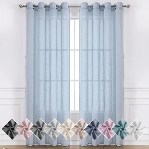 Miniatura 13 de Miss SELETEX - Cortinas traslúcidas de lino natural rosa rubor para sala de estar, elegantes cortinas para ventana lisas con ojales filtrantes