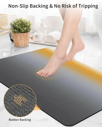 Miniatura 4 de Tapete de baño gris degradado para bañera, antideslizante, de secado rápido y absorbente, tierra de diatomeas, cocina, ducha, fregadero, lavable