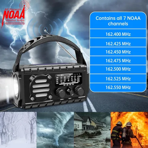 Miniatura 3 de Radio de emergencia con manivela solar, radio meteorológica AM/FM/SW NOAA integrada de 20000 mAh, batería grande, cargador tipo C, linterna, luz