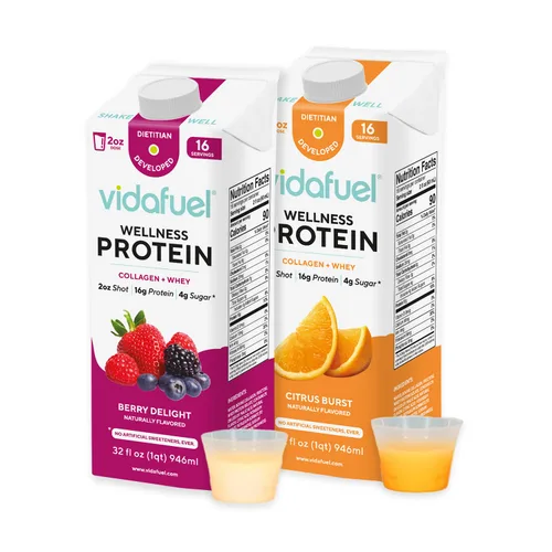 Vidafuel Bebida proteica, 0.56 oz de proteína por inyección de 2 onzas, caja de 32 onzas líquidas, paquete de 2, bayas y cítricos, colágeno y bebida