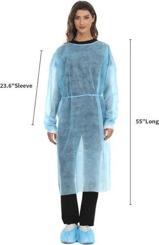 Miniatura 4 de Bata de aislamiento desechable de polipropileno, vestidos de laboratorio de punto, manga larga, paquete de 15