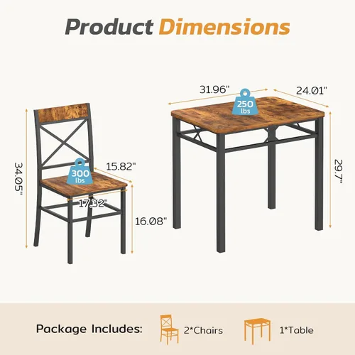 Miniatura 2 de Zevemomo Juego de mesa de comedor de 3 piezas, mesa de comedor para 2, mesa pequeña y sillas, juego de 2, juego de mesa de rincón de desayuno con 2