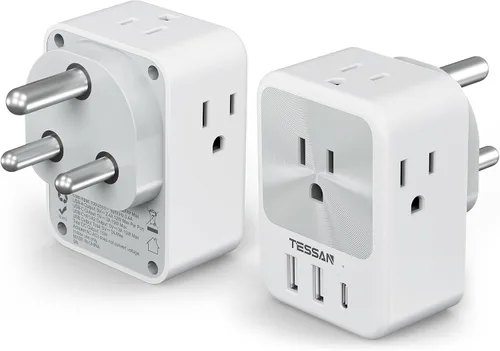 Miniatura 9 de TESSAN Europe - Adaptador de enchufe de viaje europeo, 2 unidades, adaptador de corriente internacional con 4 tomas de corriente, 3 puertos de carga