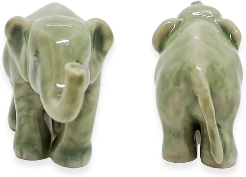 Miniatura 9 de ChangThai Design Pequeña figura de elefante gris claro de 1 pulgada para elevar el tronco – Miniatura hecha a mano de cerámica pintada a mano