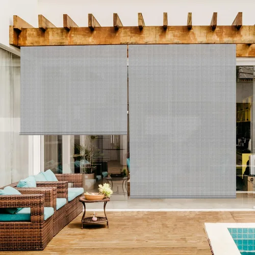 Miniatura 6 de Persianas enrollables para exteriores, para porche, terraza, pérgola, balcón, glorieta, privacidad, 5 pies de ancho x 6 pies de alto, tamaño Gris