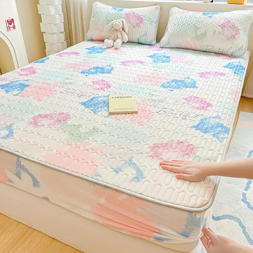 Miniatura 20 de FCLDESHOP Comfort Hotel - Sábana bajera ajustable de bolsillo profundo, juego de sábanas bajeras y fundas de almohada de seda de hielo de látex