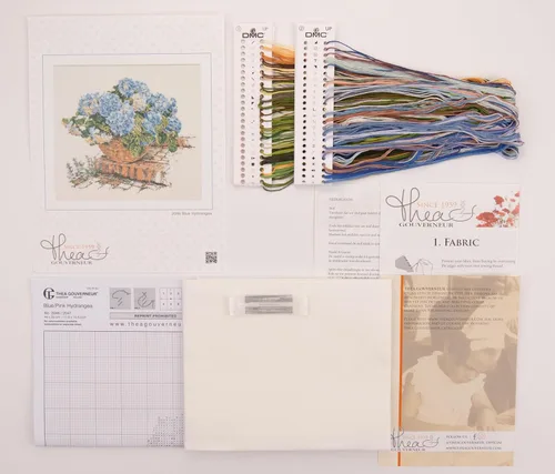 Miniatura 3 de Thea Gouverneur - Kit de punto de cruz contado, hortensia azul, Aida, 16 unidades, kits de bordado para adultos, manualidades, hilos de bordado DMC