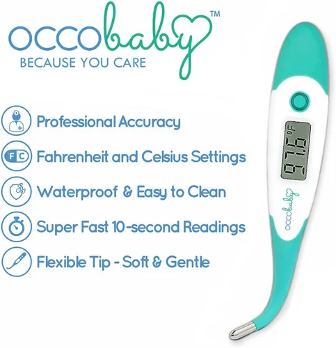 Miniatura 2 de OCCObaby Termómetro clínico digital para bebé, LCD, punta flexible, 10 segundos de lectura rápida y precisa para fiebre rectal uso oral y axilas