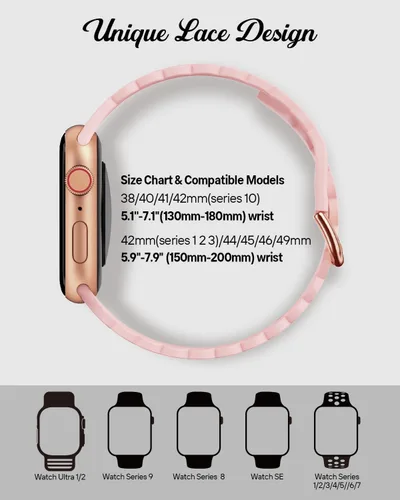 Miniatura 3 de Sunnywoo Correa Deportiva de Silicona con Encaje Compatible con Apple Watch 38mm 40mm 41mm 42mm 44mm 45mm 46mm 49mm para Mujeres, Correa de Repuesto
