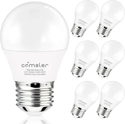 comzler Bombilla LED A15 de 6 W, equivalente a 60 vatios, base de tornillo mediana E26, bombilla blanca fría de 5000 K, iluminación para el hogar,