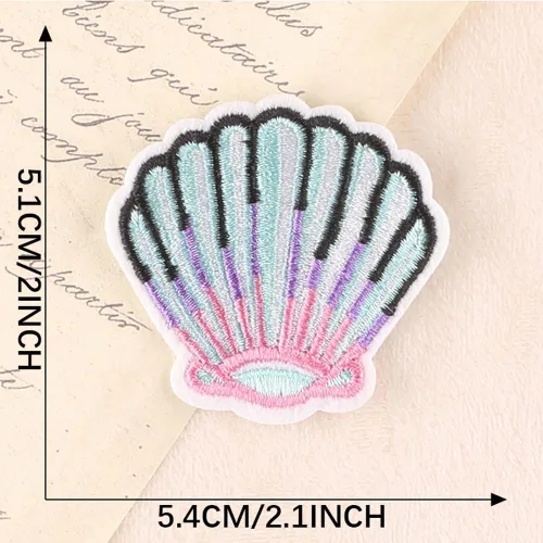 Miniatura 2 de JKJF 12 parches de bordado de conchas marinas, parches para planchar con parches para planchar con diseño de animales marinos para coser, insignias