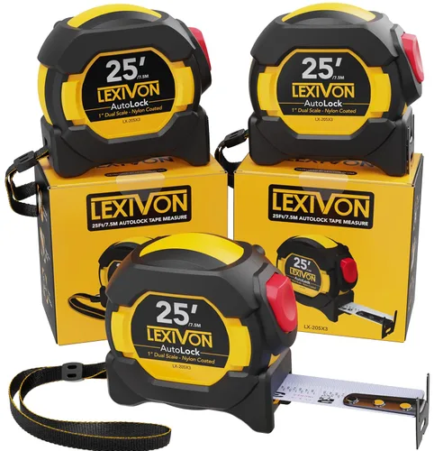 Miniatura 15 de LEXIVON [2-Pack] Cinta métrica DuaLock de 25 pies/7,5 m Cuchilla de 1 pulgada de ancho con revestimiento de nailon, acabado mate blanco y amarillo