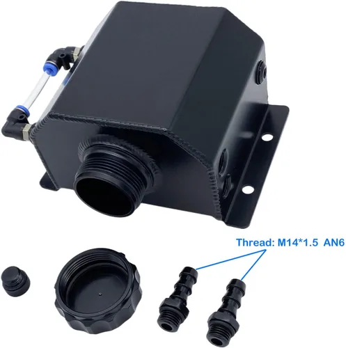 Miniatura 6 de Tanque de expansión de desbordamiento de refrigerante de radiador de aluminio universal de 1L Tanque de agua de recuperación Depósito (Negro)