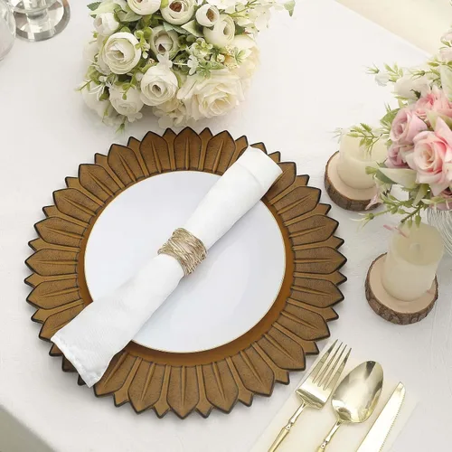 Miniatura 2 de Efavormart Paquete de 6 Platos Cargadores de Cena de Plástico de Girasol Amarillo Mostaza Mate de 13", Bandejas Redondas Desechables para Servir