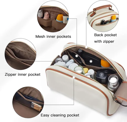 Miniatura 3 de Telena Neceser de viaje para maquillaje y aseo para mujer; bolsas de cosméticos impermeables de PU de cuero vegano; organizador de aseo portátil